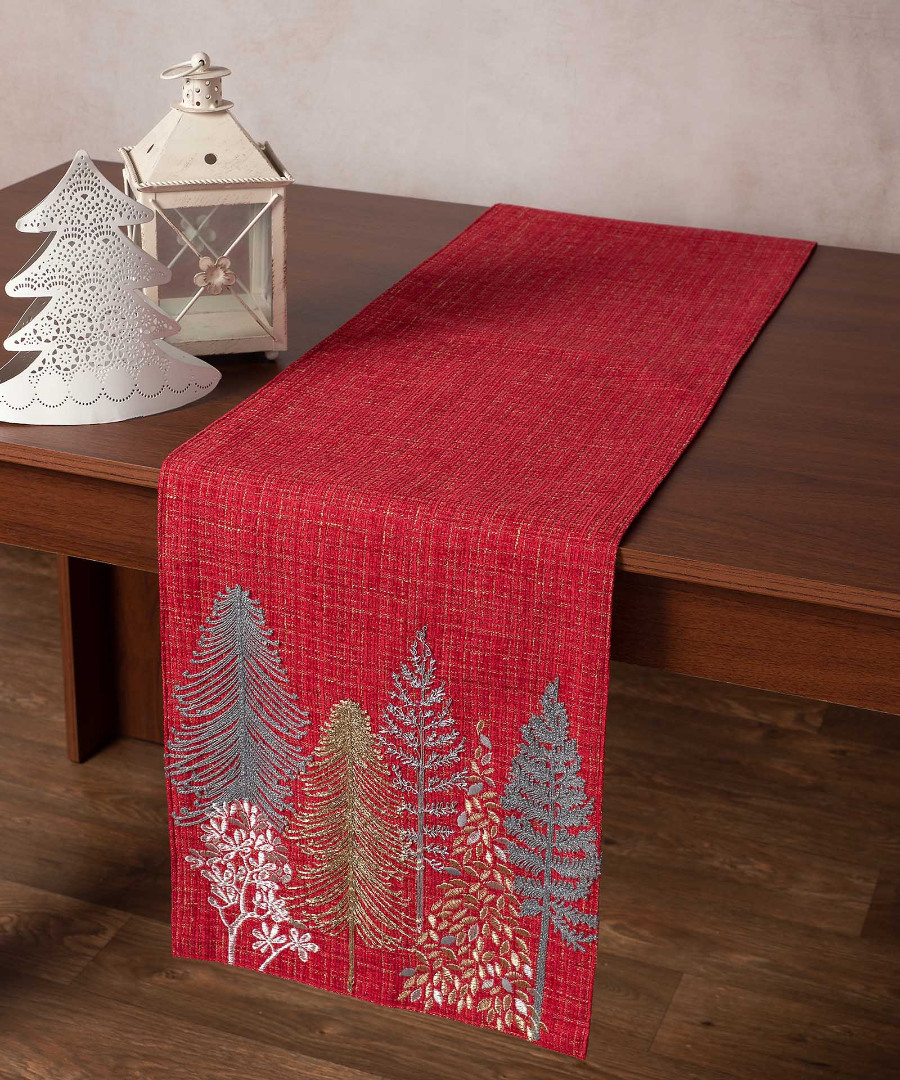 52780x Χριστουγεννιάτικη τραβέρσα HP52780X (35cm x 160cm) κόκκινη SilkFashion - Image 1
