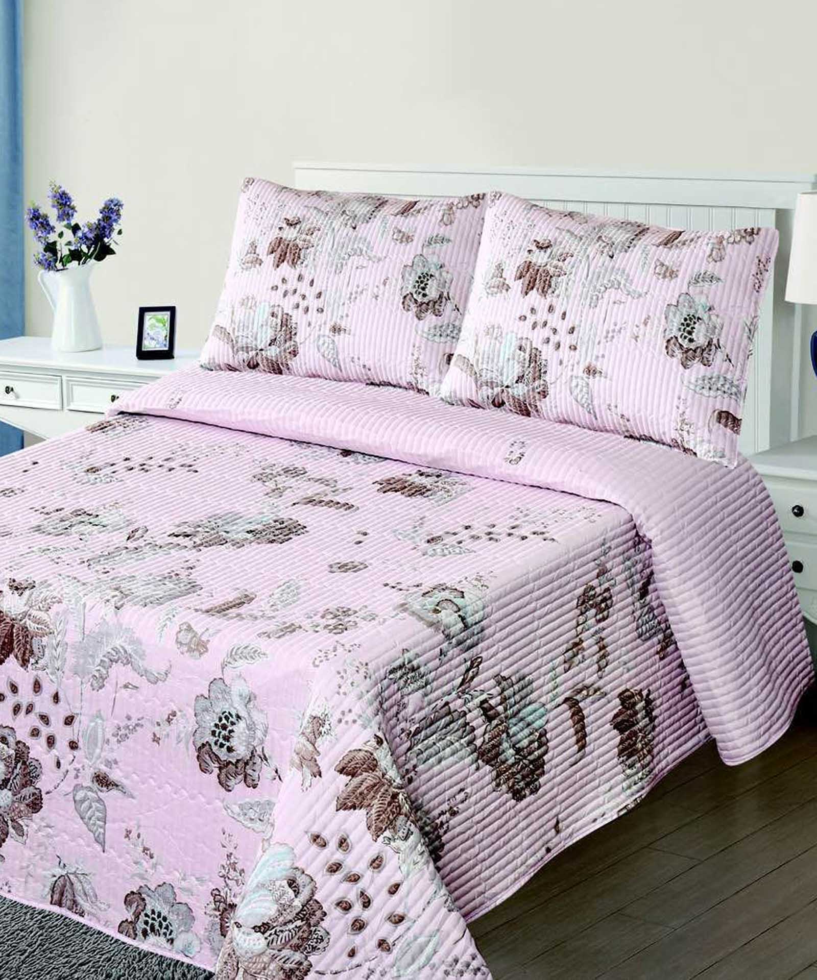 5305pinka ΚΟΥΒΕΡΛΙ σετ (160cm x 220cm + 1 x 50cm x 70cm) 5305 ρόζ SilkFashion - Image 1