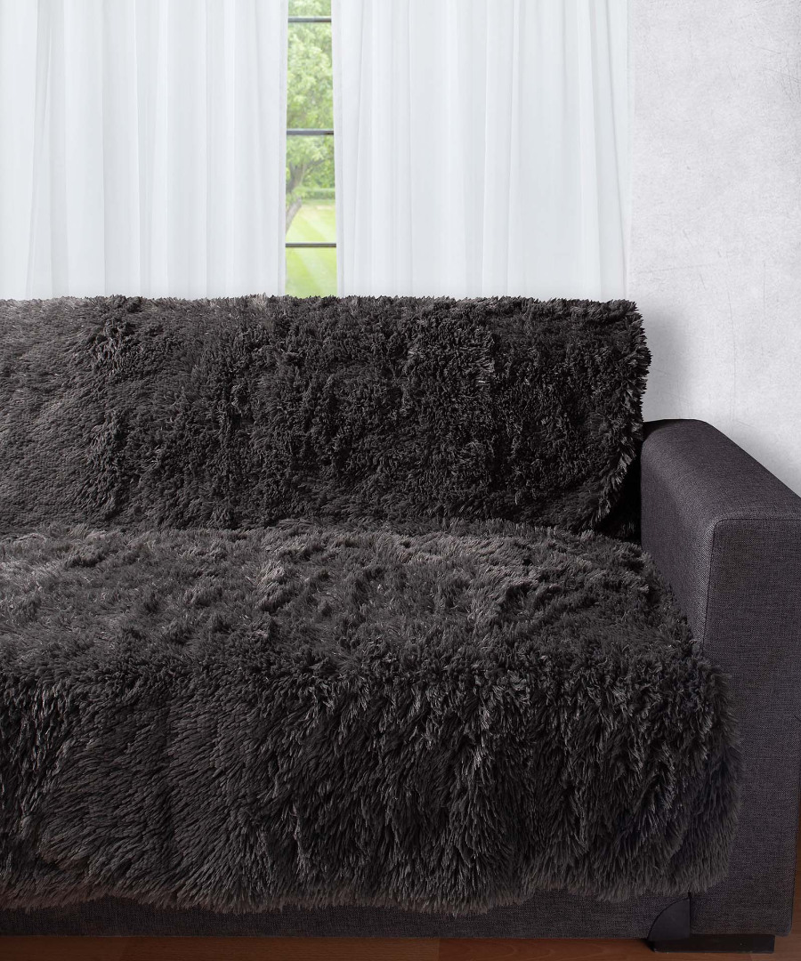 5336anthracite Διακοσμητικό μαλλιαρό ριχτάρι 5336 (145cm x 195cm) ανθρακί SilkFashion - Image 1