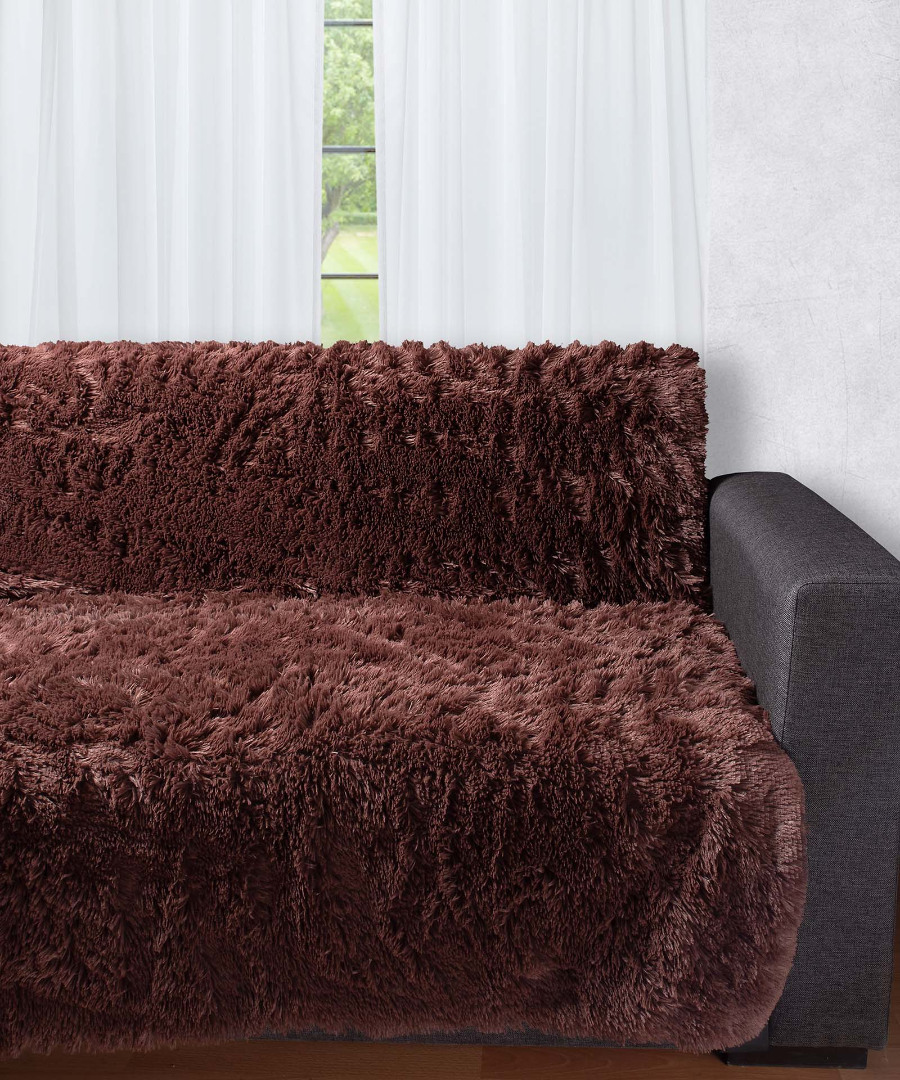 5336kafe Διακοσμητικό μαλλιαρό ριχτάρι 5336 (145cm x 195cm) καφέ SilkFashion - Image 1