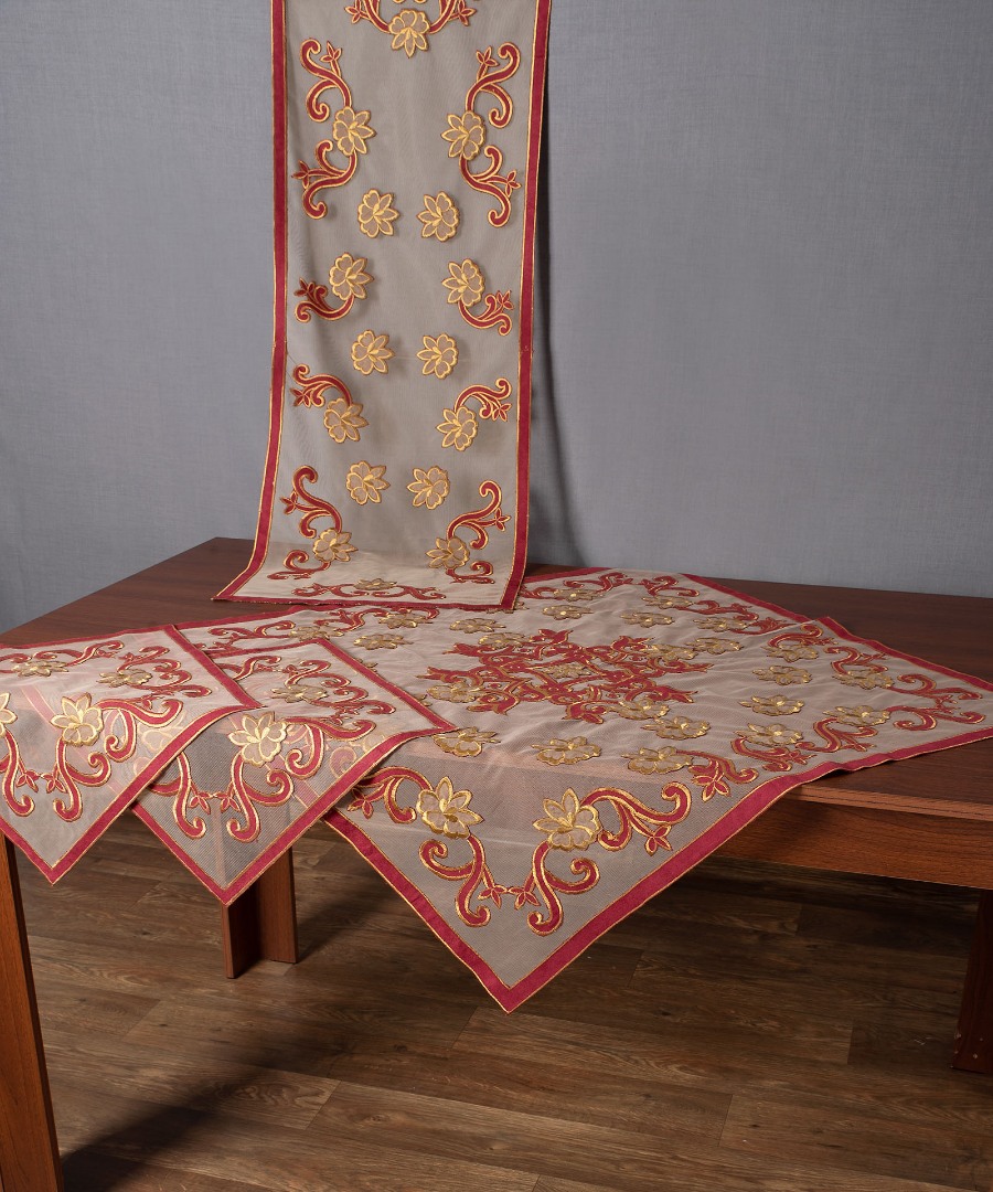 60124 Σετ 4 τεμαχίων (85cm x 85cm, 40cm x 110cm, 2x40cm x 40cm) 60124 μπορντώ SilkFashion - Image 1