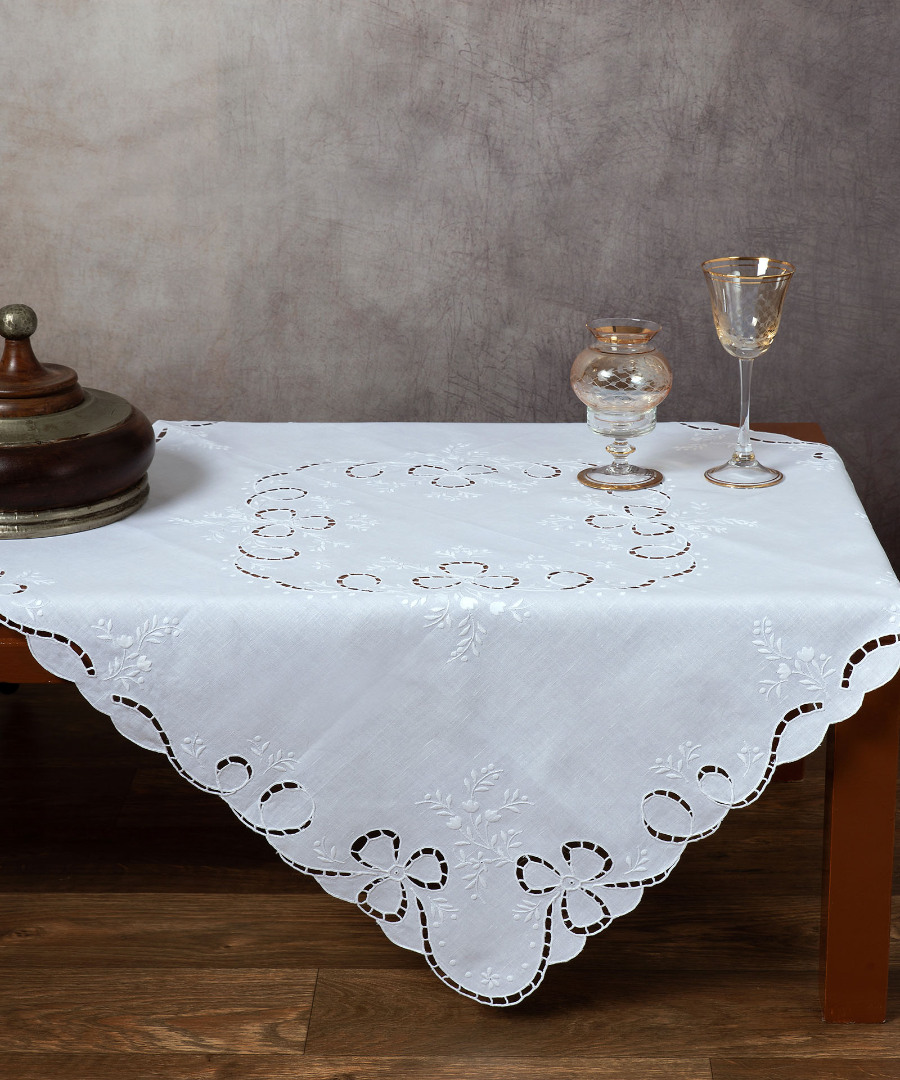 604 Χειροποίητο κοφτό καρέ 604 (90cm x 90cm) λευκό SilkFashion - Image 1