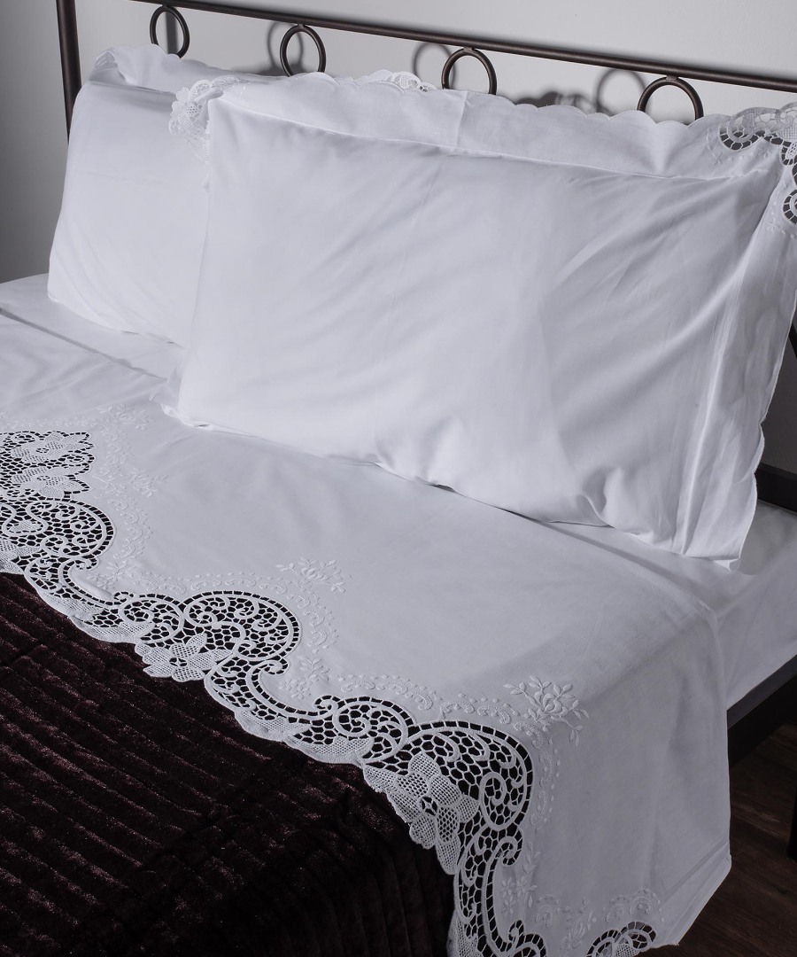 6105 ΧΕΙΡΟΠΟΙΗΤΟ ΚΗΠΟΥΡ ΣΕΝΤΟΝΙ 6105 ΤΕΣΣΑΡΩΝ ΤΕΜΑΧΙΩΝ (225CM X 270CM) ΛΕΥΚΟ SilkFashion - Image 1