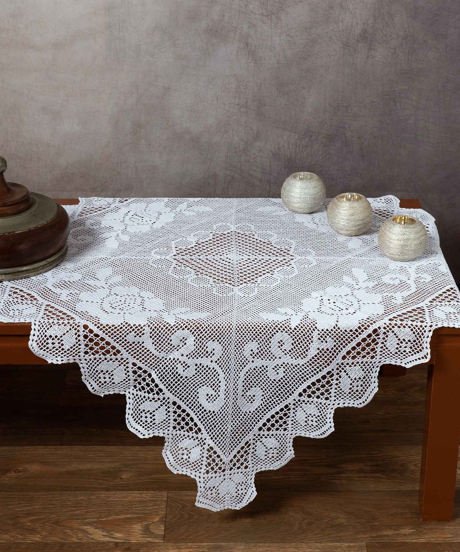 6125-1 Χειροποίητο μερσεριζέ πλεκτό καρέ 6125 (90cm x 90cm) λευκό SilkFashion - Image 1