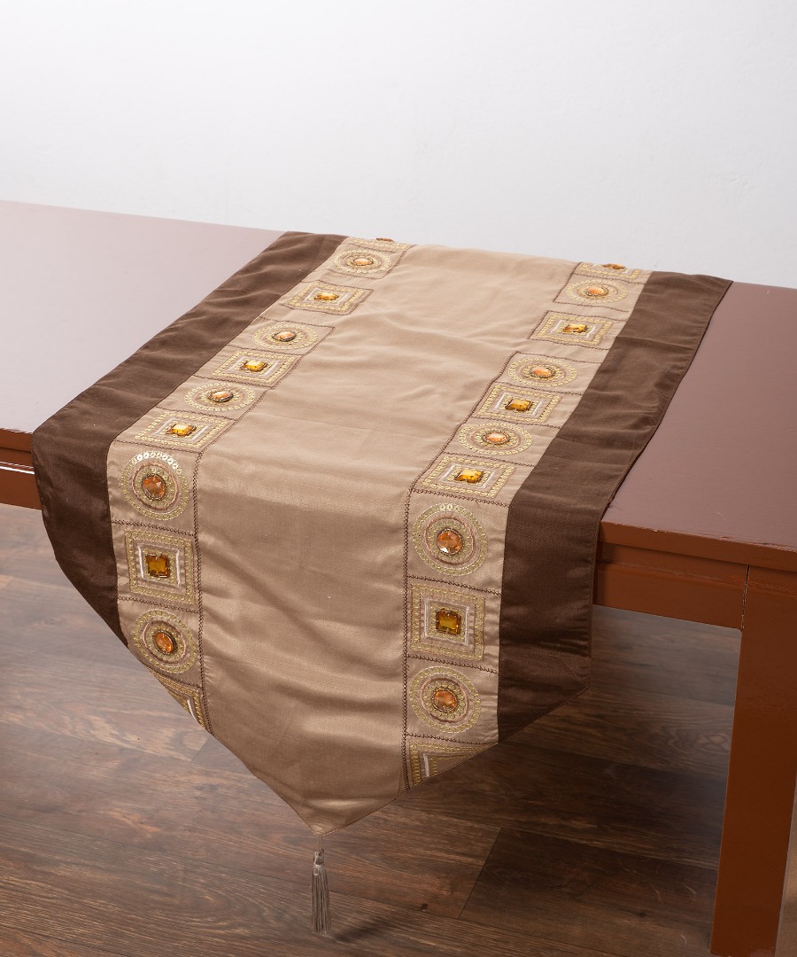 612xn-03kafe Τραβέρσα (50cm x 100cm) 612 ΧΝ-03 Μπεζ SilkFashion - Image 1