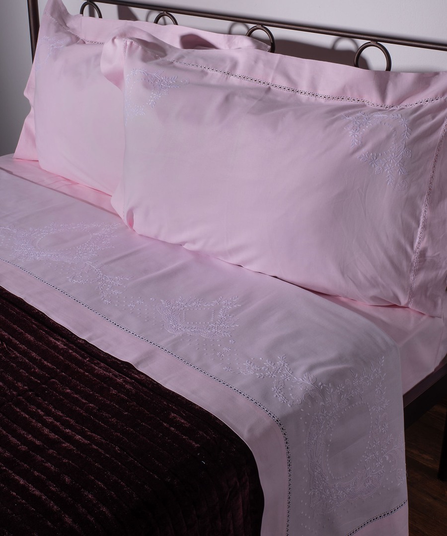 624roz ΧΕΙΡΟΠΟΙΗΤΟ ΣΕΝΤΟΝΙ 624 ΤΕΣΣΑΡΩΝ ΤΕΜΑΧΙΩΝ (225CM X 270CM) ροζ SilkFashion - Image 1