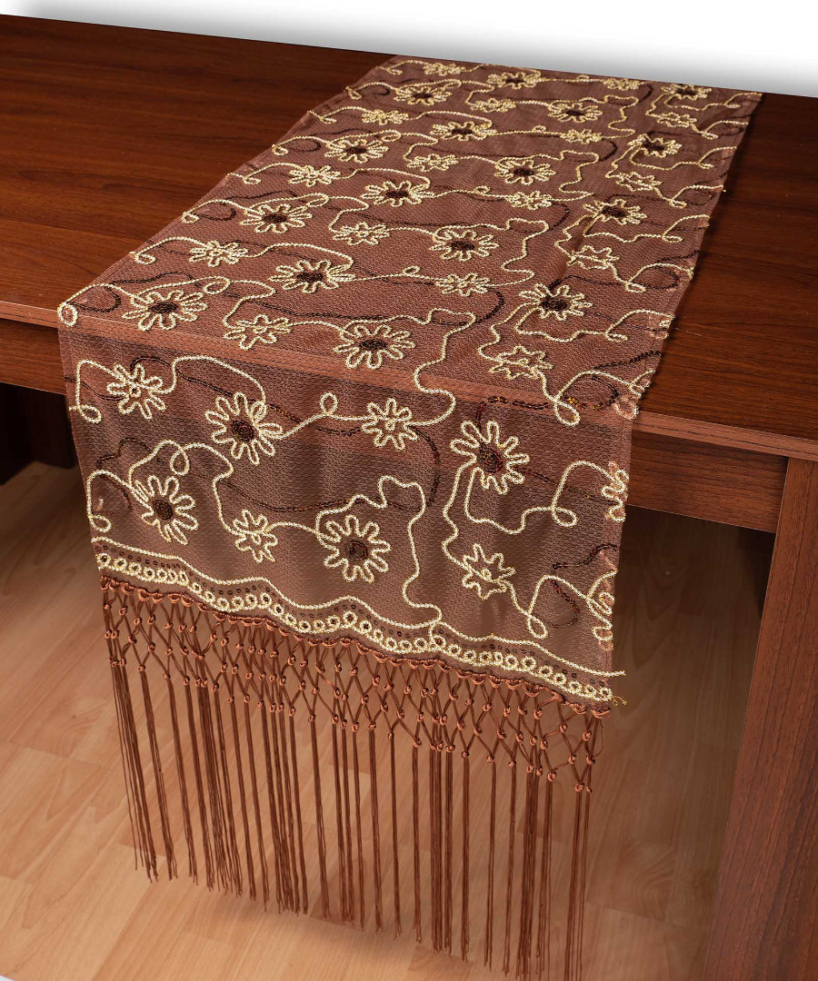 67180kafe Τούλινη καρέ τραβέρσα 7180 (50cm x 200cm) καφέ SilkFashion - Image 1