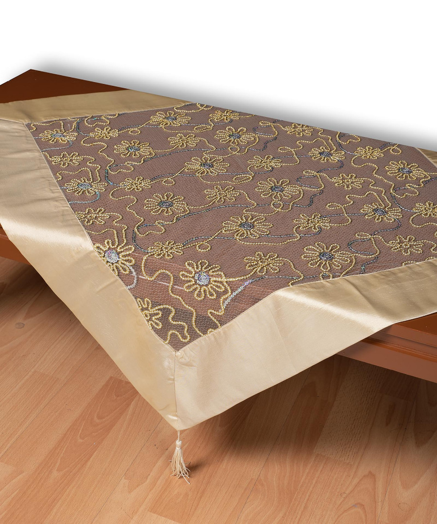 67180mpez Τούλινο καρέ 7180 (85cm x 85cm) μπέζ SilkFashion - Image 1