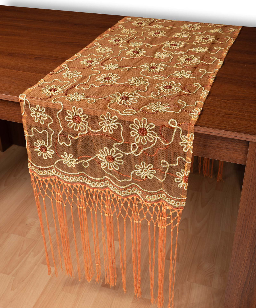 67180portokali Τούλινη καρέ τραβέρσα 7180 (50cm x 200cm) πορτοκαλί SilkFashion - Image 1