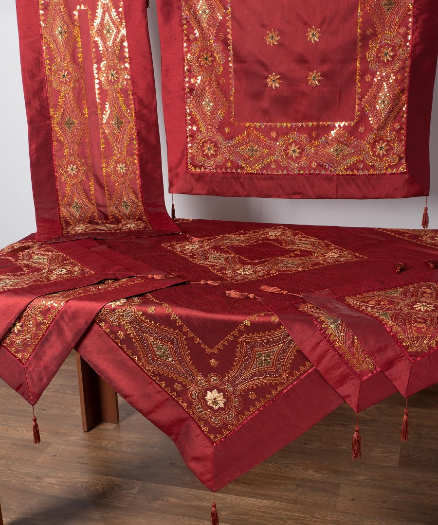 703xn-30bornto-3 Σετ 7 τεμαχίων (85cm x 85cm, 40cm x 110cm, 130cm x 130cm, 2x45cm x 45cm, 2x55cm x 55cm) 703 ΧΝ-30 Μπορντώ SilkFashion - Image 1