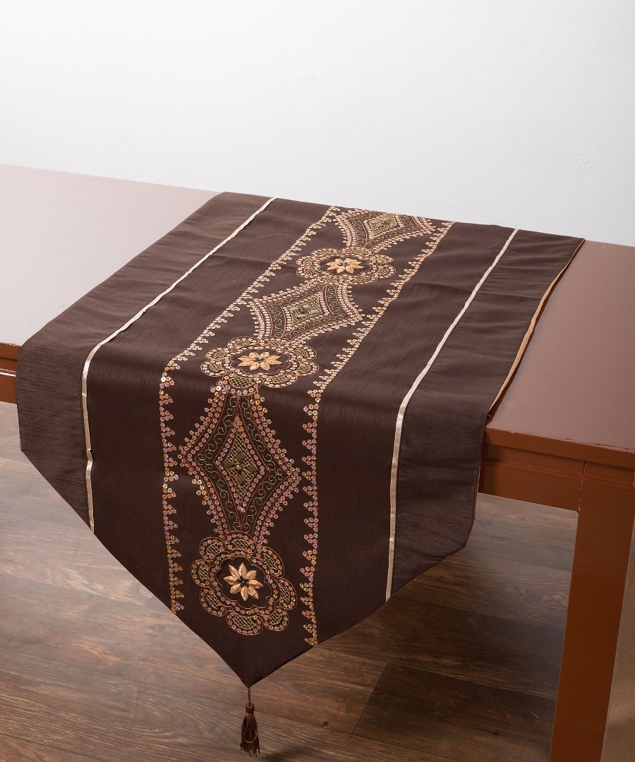 703xn-30kafe Τραβέρσα (50cm x 145cm) 703 ΧΝ-30 Καφέ SilkFashion - Image 1