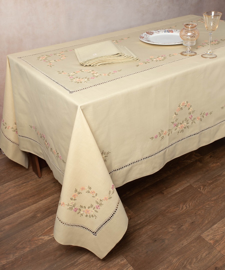 7421ladi-2 Χειροποίητο Τραπεζομάντηλο 7421 (170cm x 210cm) Λαδί SilkFashion - Image 1