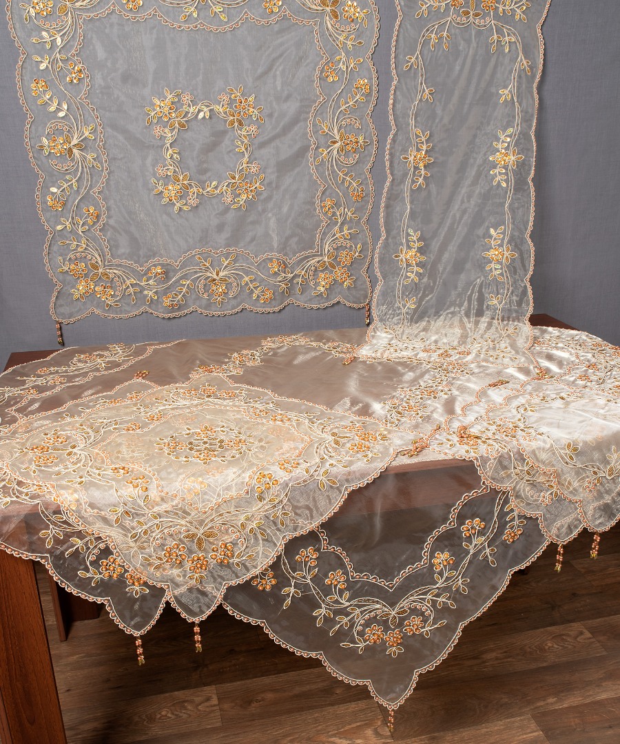 7707xryso Σετ 7 τεμαχίων (85cm x 85cm, 40cm x 110cm, 130cm x 130cm, 2x38cm x 38cm, 2x55cm x 55cm) 7707 Χρυσό SilkFashion - Image 1