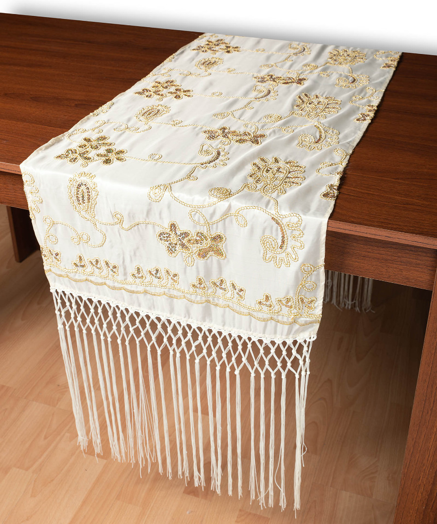 7710leyko Σατέν τραβέρσα 7710 (50cm x 210cm) ivory SilkFashion - Image 1