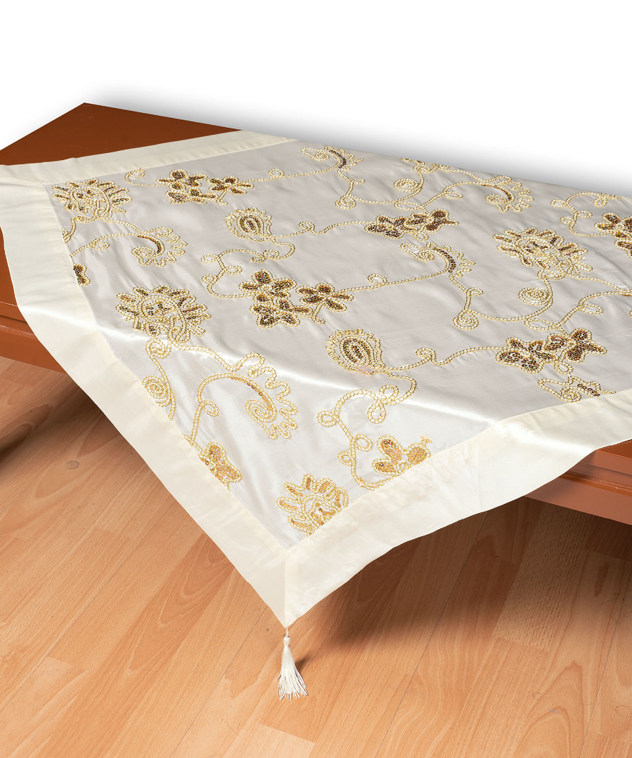 7710leyko1 Σατέν τραπεζοκαρέ 7710 (135cm x 135cm) ivory SilkFashion - Image 1