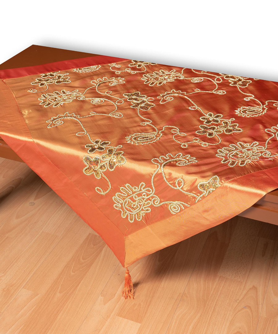 7710portokali1 Σατέν τραπεζοκαρέ 7710 (135cm x 135cm) πορτοκαλί SilkFashion - Image 1