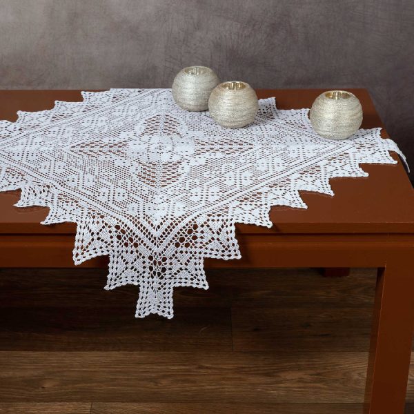 Χειροποίητο μερσεριζέ πλεκτό καρέ 7957 (90cm x 90cm) λευκό SilkFashion