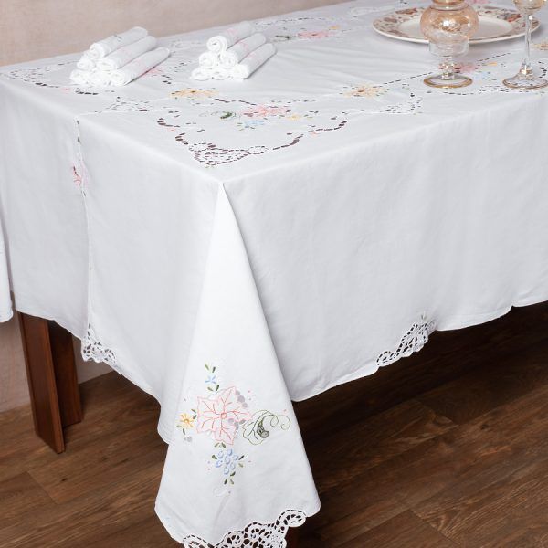 Χειροποίητο τραπεζομάντηλο 800a (160cm x 300cm) λευκό με χρώμα SilkFashion
