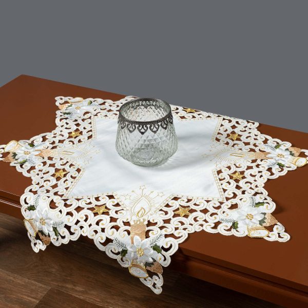 χριστουγεννιάτικο τραπεζοκαρέ (140cm x 140cm) 8213 star ivory SilkFashion
