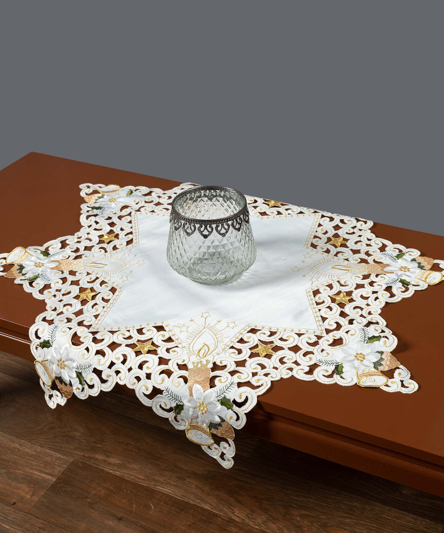 8213ivory χριστουγεννιάτικο τραπεζοκαρέ (140cm x 140cm) 8213 star ivory SilkFashion - Image 1
