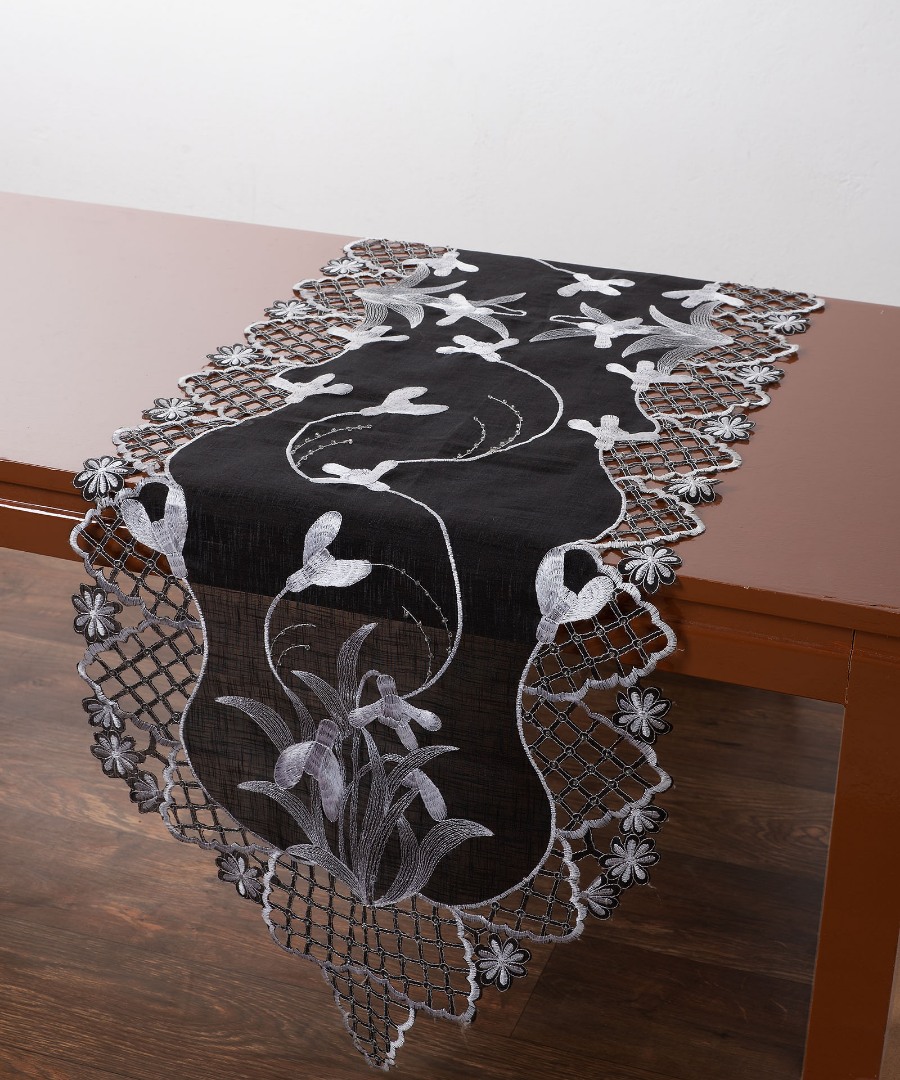 8215mavro Τραβέρσα (45cm x 170cm) 8215 Μαύρο SilkFashion - Image 1