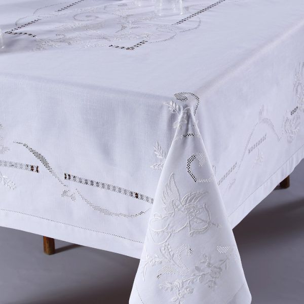 Χειροποίητο τραπεζομάντηλο 960b (170cm x 270cm) λευκό SilkFashion