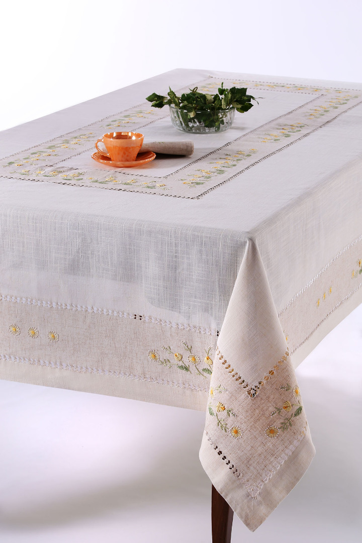 9858kitrino Χειροποίητο τραπεζομάντηλο 9858 (170cm x 220cm) κίτρινο SilkFashion - Image 1