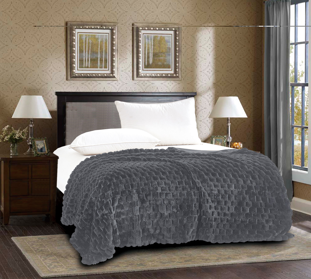 Anthracite-2 Διακοσμητική γούνινη κουβέρτα mink (220cm x 240cm) γκρί SilkFashion - Image 1