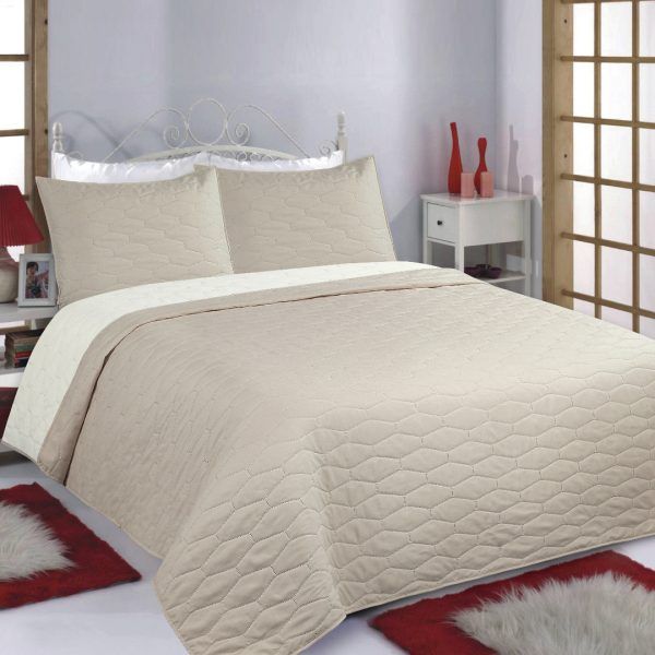 ΚΟΥΒΕΡΛΙ σετ (170cm x 220cm + 1 x 50cm x 70cm) RUBY beige/ivory SilkFashion