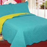 ΚΟΥΒΕΡΛΙ σετ (220cm x 240cm + 2 x 50cm x 70cm) λαχούρι BLUE & GREEN SilkFashion