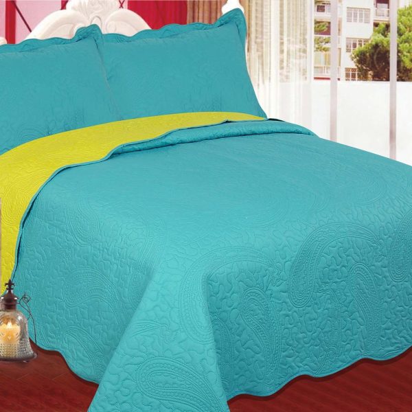 ΚΟΥΒΕΡΛΙ σετ (220cm x 240cm + 2 x 50cm x 70cm) λαχούρι BLUE & GREEN SilkFashion