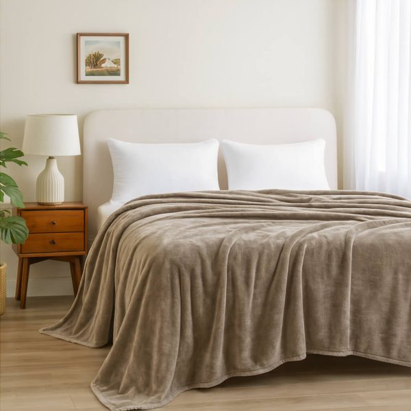 Κουβέρτα βελουτέ υπέρδιπλη 220x240 Beige Astron Italy