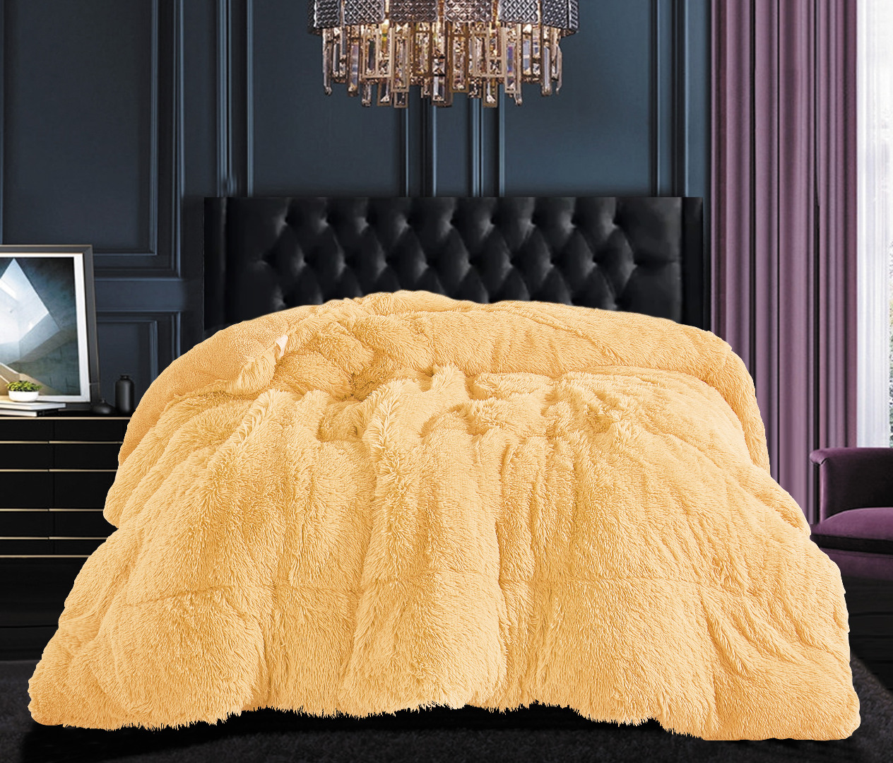 Beige1 Κουβερτοπάπλωμα μαλλιαρό (170cm x 220cm) gold SilkFashion - Image 1