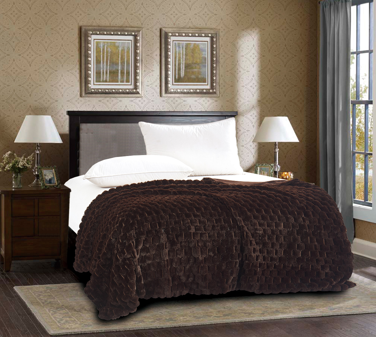 Brown-2 Διακοσμητική γούνινη κουβέρτα mink (220cm x 240cm) καφέ SilkFashion - Image 1