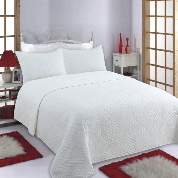 ΚΟΥΒΕΡΛΙ σετ (220cm x 240cm + 2 x 50cm x 70cm) DIAMOND ivory SilkFashion