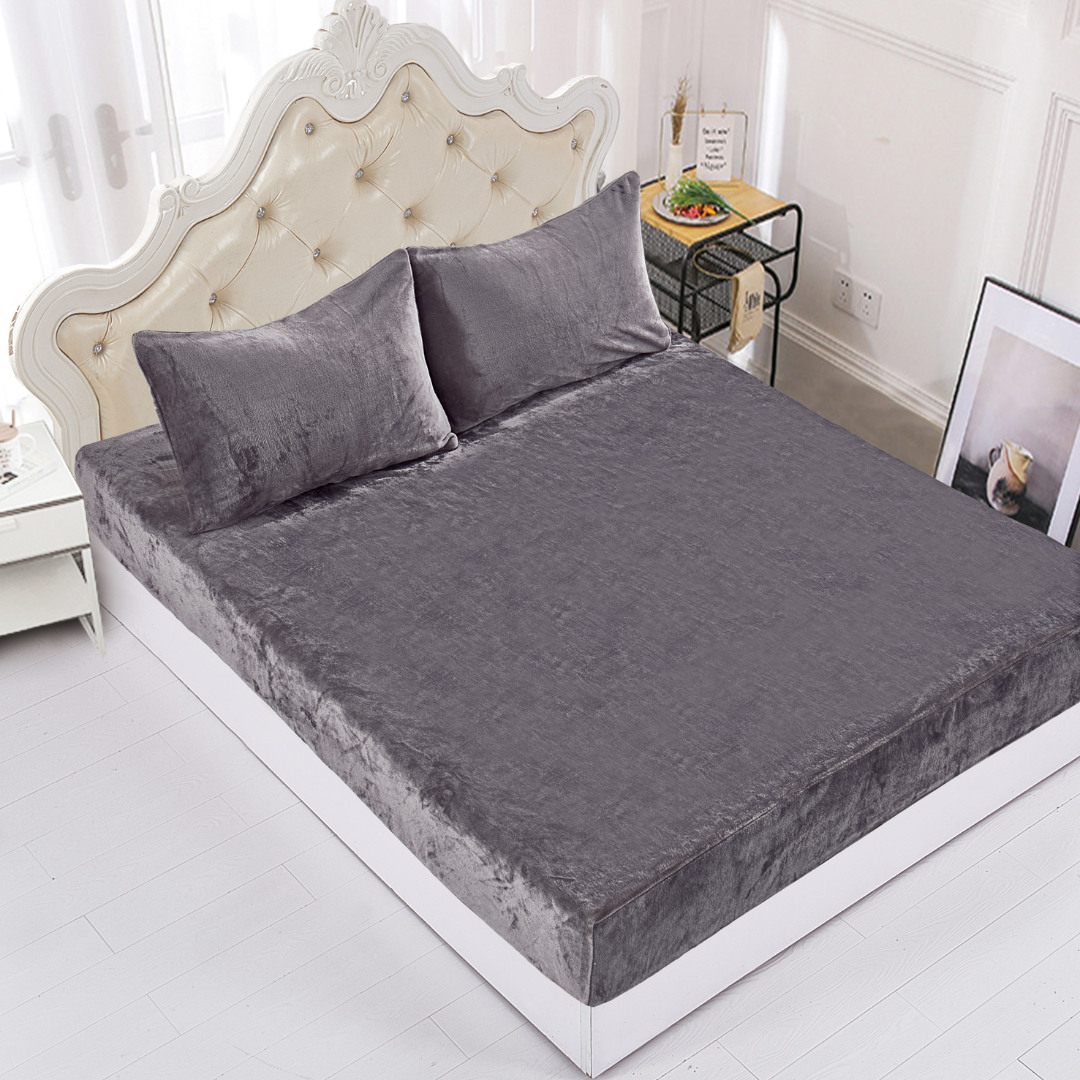 Dark-Grey Fleece σεντόνι με λάστιχο και μαξιλαροθήκες (160cm x 200cm + 35cm) σκούρο γκρί SilkFashion - Image 1