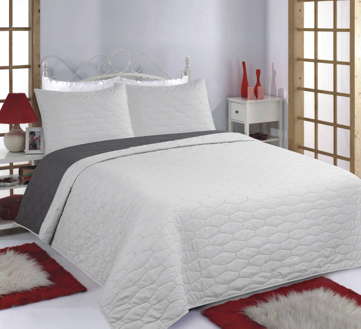 GREY ΚΟΥΒΕΡΛΙ σετ (240cm x 260cm + 2 x 50cm x 70cm) RUBY grey/anthracite SilkFashion - Image 1