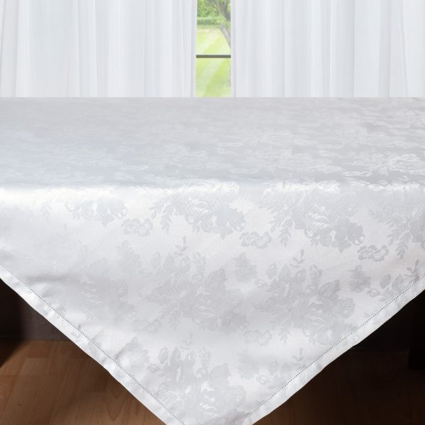 Ζακάρ τραπεζοκαρέ HLS010 (140cm x 140cm) λευκό SilkFashion