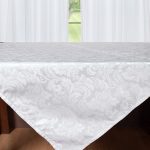 Ζακάρ τραπεζοκαρέ HLS017 (140cm x 140cm) λευκό SilkFashion