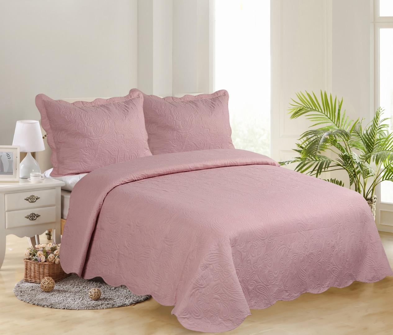 IMG_6144- Μονό κουβερλί solid (160cm x 220cm + 1 x 50cm x 70cm ) amethyst/cream SilkFashion - Image 1