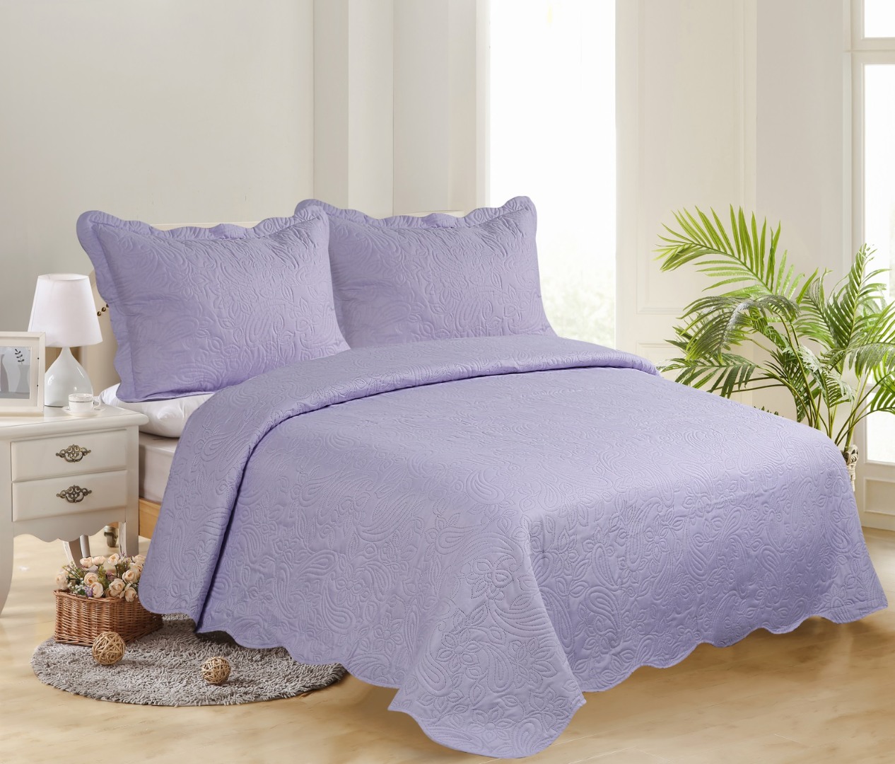 IMG_6148-1 ΥΠΕΡΔΙΠΛΟ ΚΟΥΒΕΡΛΙ (220cm x 240cm + 2 x 50cm x 70cm )SOLID LIGHT LILA/ DARK LILA SilkFashion - Image 1