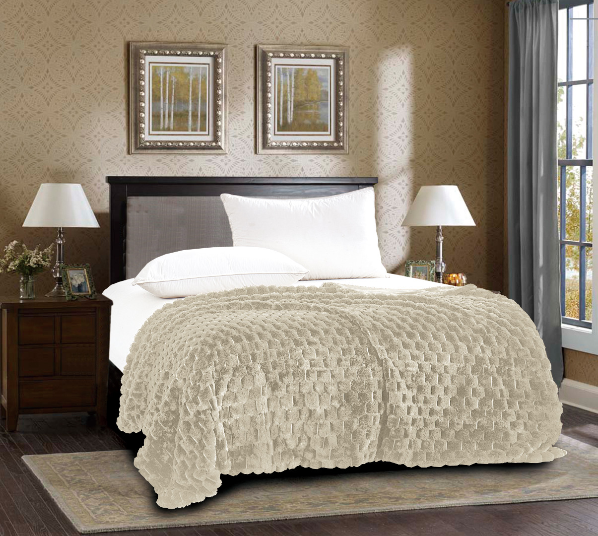 Ivory-2 Διακοσμητική γούνινη κουβέρτα mink (220cm x 240cm) ivory SilkFashion - Image 1