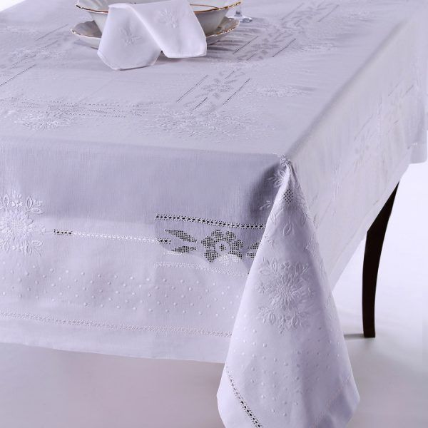 Χειροποίητο τραπεζομάντηλο JX57B (170cm x 220cm) λευκό SilkFashion