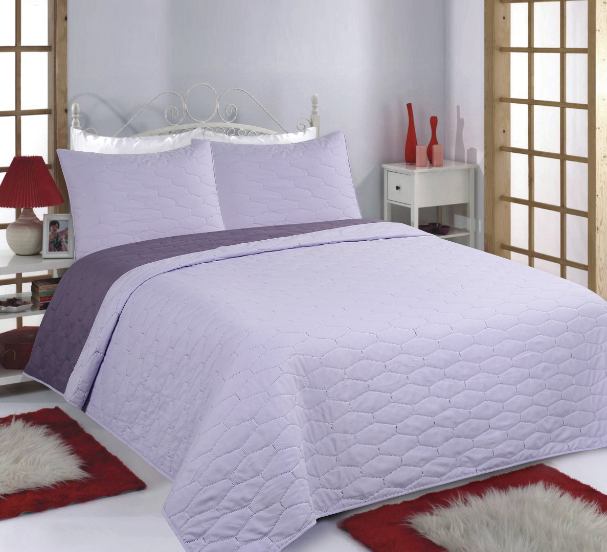 LILA-1 ΚΟΥΒΕΡΛΙ σετ (220cm x 240cm + 2 x 50cm x 70cm) RUBY lila/purple SilkFashion - Image 1