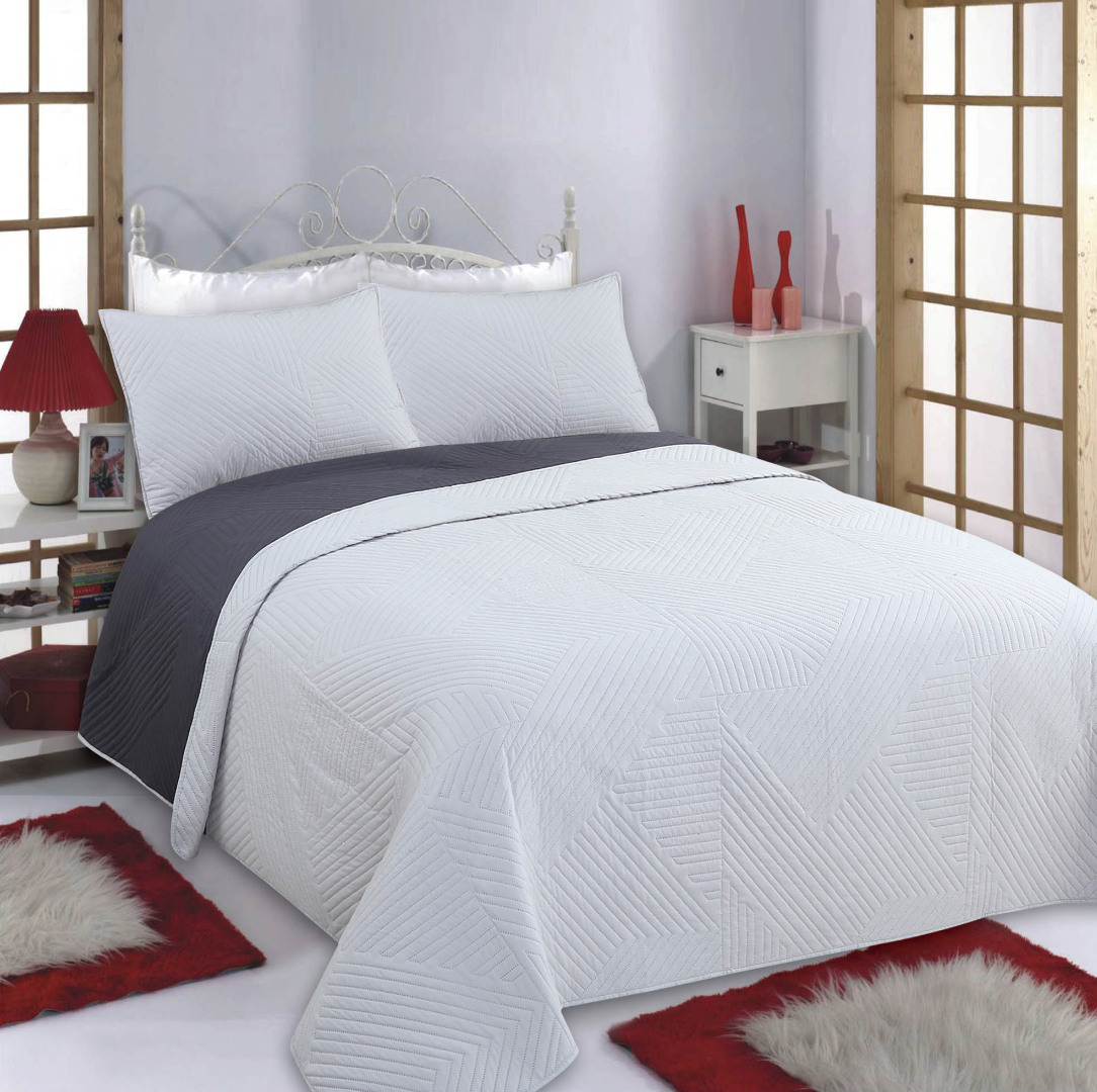 LINES-GREY-ANTHRACITE-2 ΚΟΥΒΕΡΛΙ σετ (240cm x 260cm + 2 x 50cm x 70cm) LINES γκρί/ανθρακί SilkFashion - Image 1