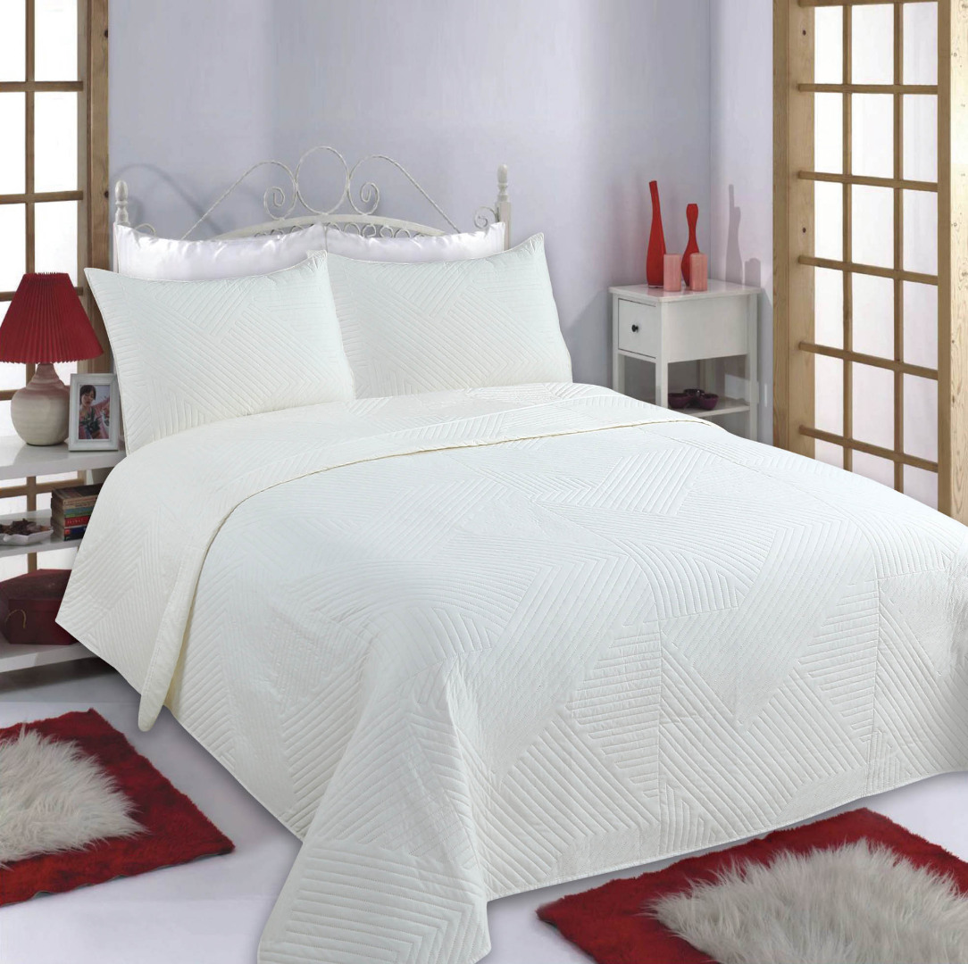 LINES-IVORY-2 ΚΟΥΒΕΡΛΙ σετ (240cm x 260cm + 2 x 50cm x 70cm) LINES ivory SilkFashion - Image 1