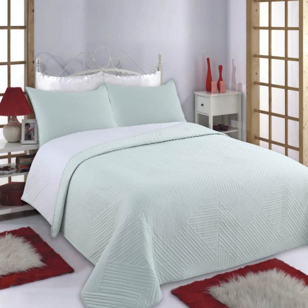 ΚΟΥΒΕΡΛΙ σετ (240cm x 260cm + 2 x 50cm x 70cm) LINES mint/grey SilkFashion