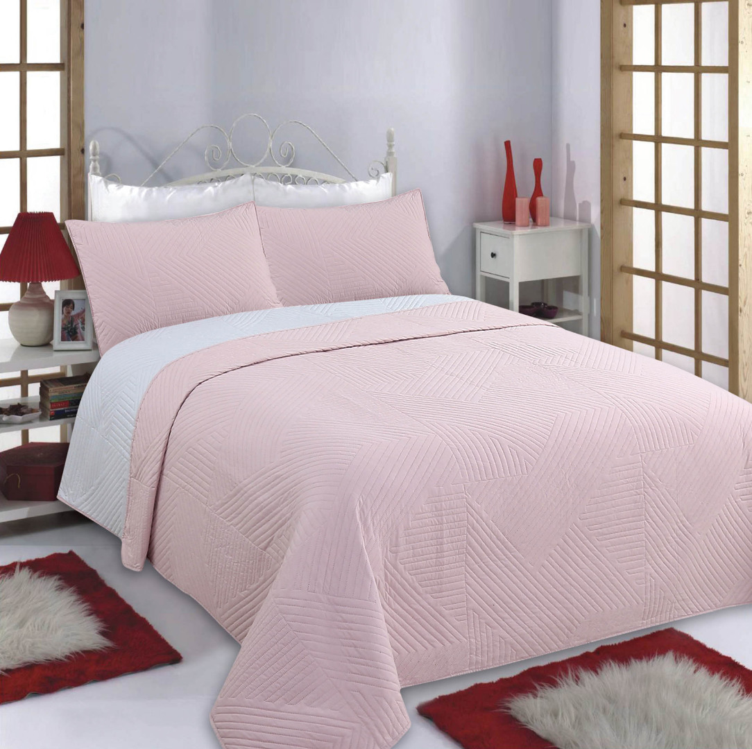 LINES-PINK-GREY-2 ΚΟΥΒΕΡΛΙ σετ (240cm x 260cm + 2 x 50cm x 70cm) LINES pink/grey SilkFashion - Image 1