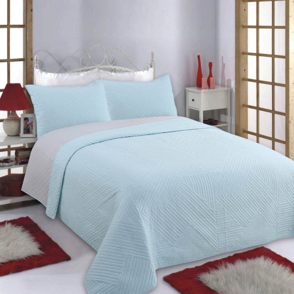 ΚΟΥΒΕΡΛΙ σετ (220cm x 240cm + 2 x 50cm x 70cm) LINES skyblue/grey SilkFashion