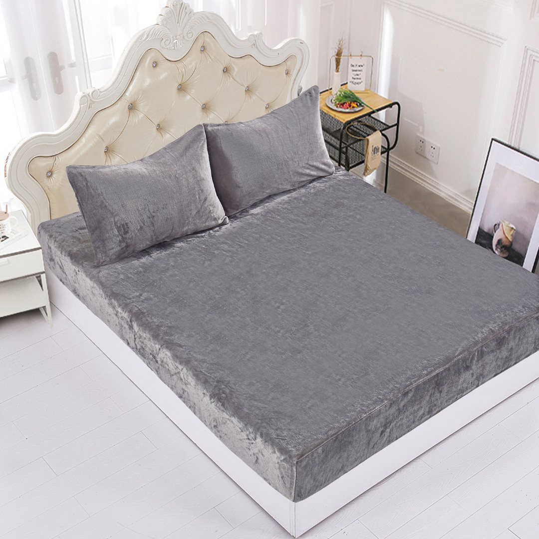 Light-Grey Fleece σεντόνι με λάστιχο και μαξιλαροθήκες (160cm x 200cm + 35cm) light grey SilkFashion - Image 1